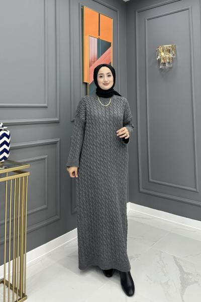 Örgü Elbise - Gri Gri