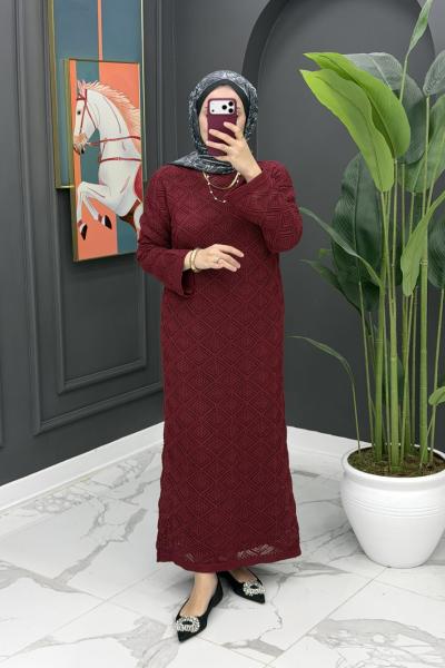 Örme İçlikli Elbise - Bordo Bordo