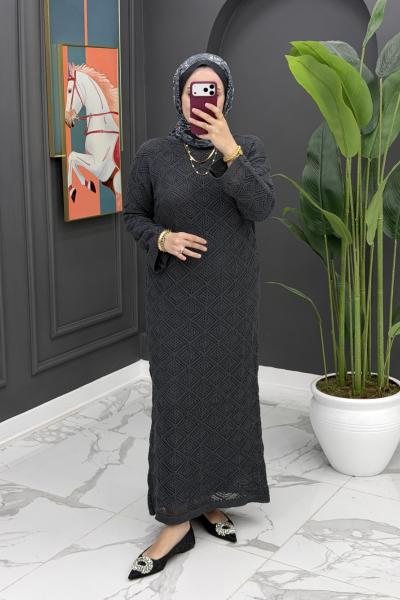 Örme İçlikli Elbise - Gri Gri