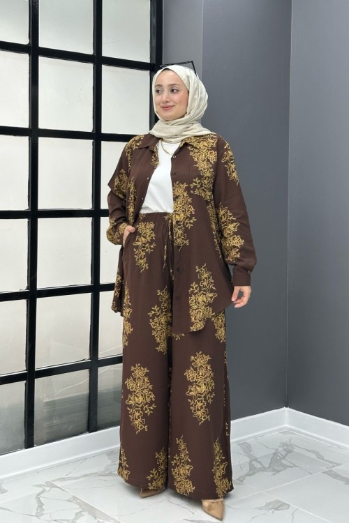Osmanlı Desen Takım - Kahve  Kahverengi