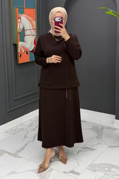 Piraye Etekli Takım - Kahve  Kahverengi