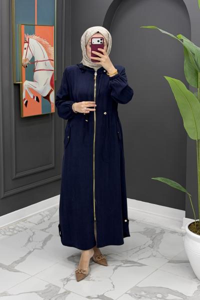 Qupra Kumaş Uzun Kap - Laci Lacivert