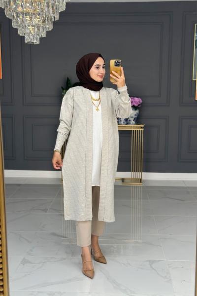 Şadiye Triko Hırka Uzun - bej Bej