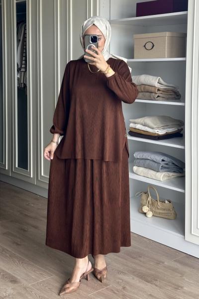 Seda etekli takım - kahve Kahverengi