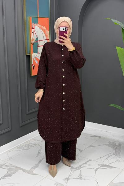 Sena Taşlı Takım - Kahve Kahverengi