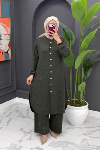 Sena Taşlı Takım - Haki Haki