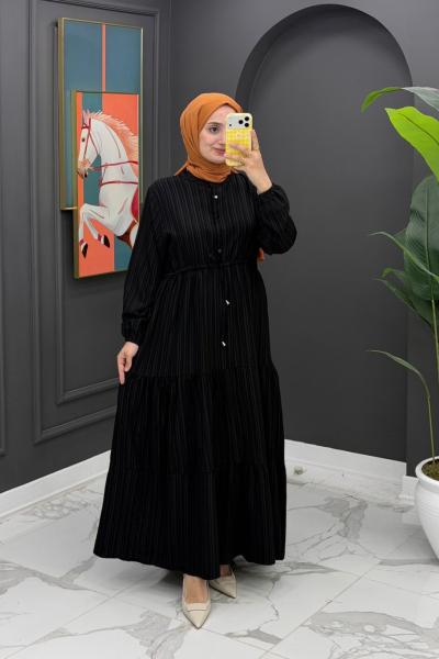 Simge Beli ipli Elbise- Siyah Siyah