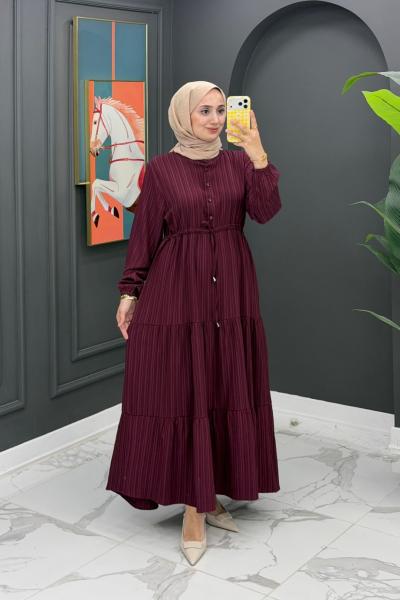 Simge Beli İpli Elbise-Mürdüm Mürdüm