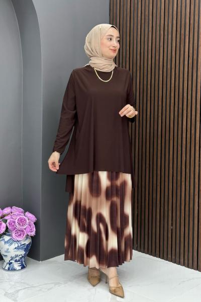 Sude Etekli Takım - Kahve Kahverengi