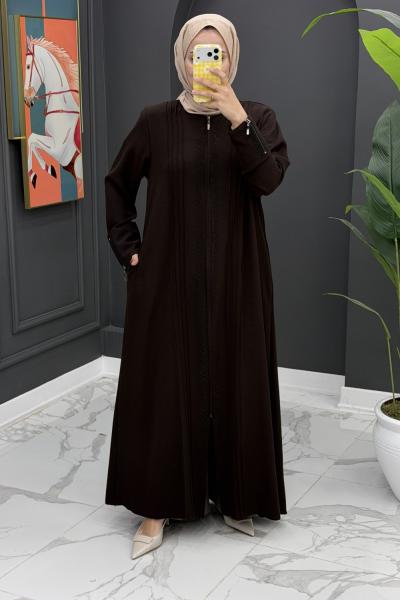 Taş Detaylı Tasarım Ferace-Kahverengi Kahverengi