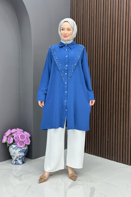 Taşlı Premium Tunik - İndigo Mavi