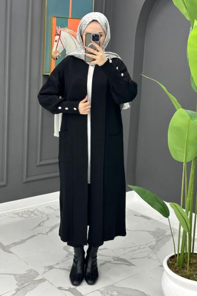 Yade Uzun Hırka - Siyah Siyah