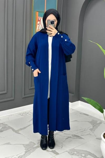 Yade Uzun Hırka - İndigo  Mavi