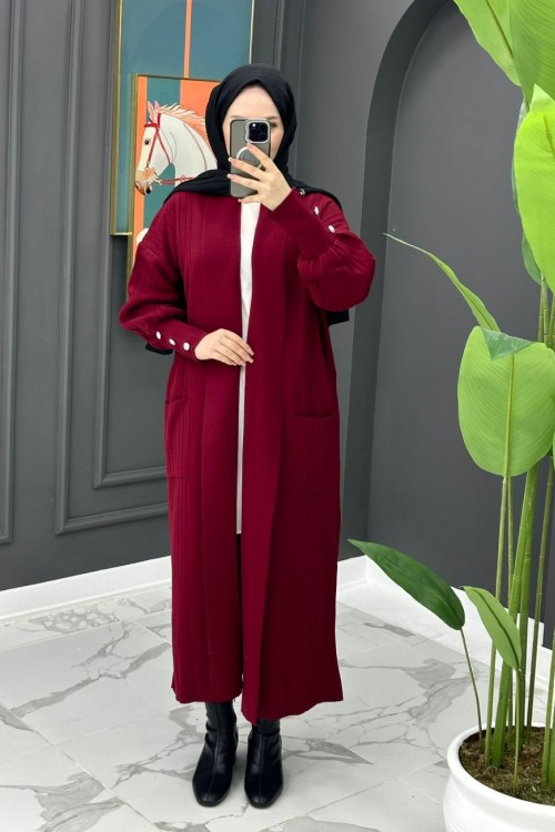 Yade Uzun Hırka - Bordo Bordo