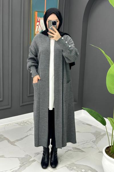 Yade Uzun Hırka - Gri  Gri