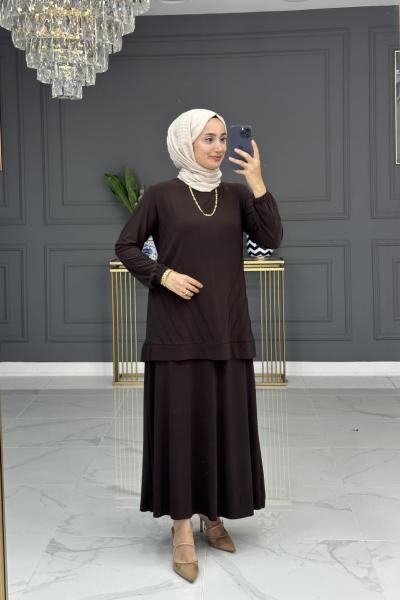 yeşim etekli takım - kahve Kahverengi