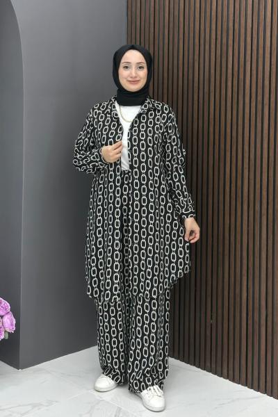 Zincir Desen Takım - Siyah Siyah