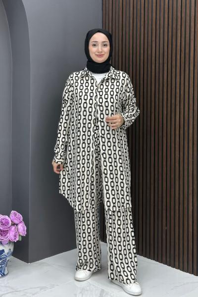 Zincir Desen Takım - Ekru Ekru