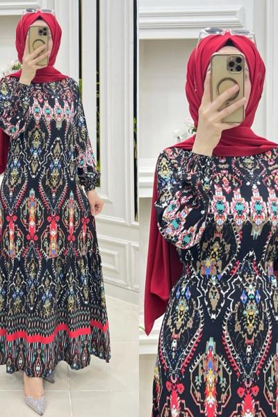 Alın elbise  Siyah Bordo