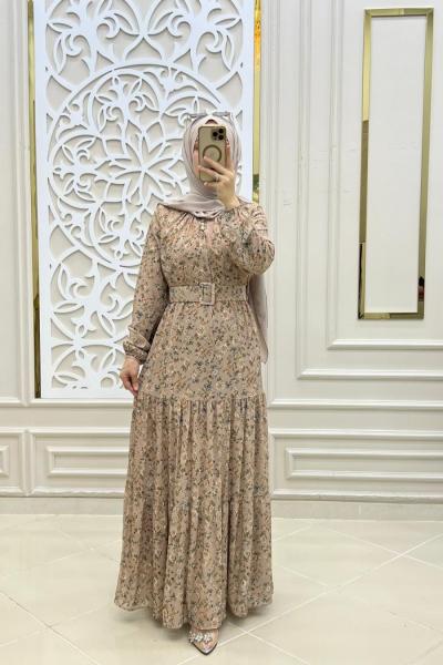 Aysima Tesettür Şifon Elbise Vizon