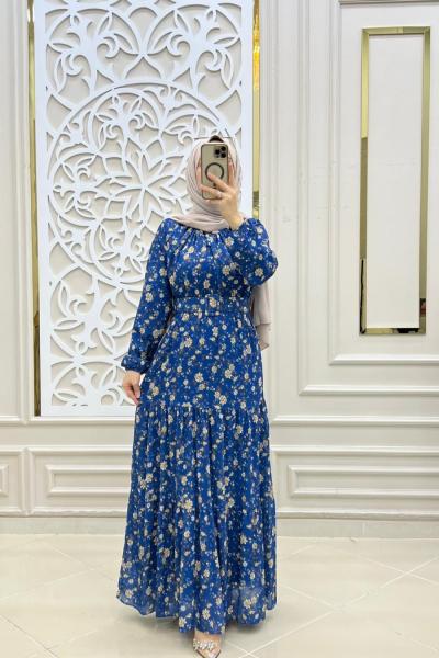 Aysima Tesettür Şifon Elbise Mavi