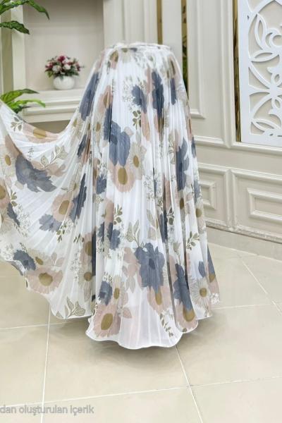 Çiçeğim Etek Beyaz mavi