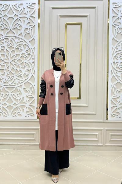 Deri Triko Hırka Gül