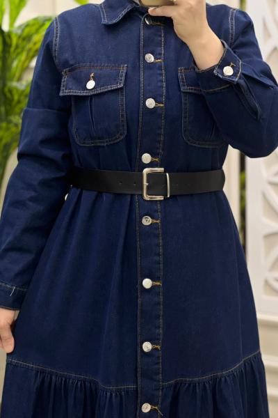 Esbap Fırfırlı Kot Elbise Mavi