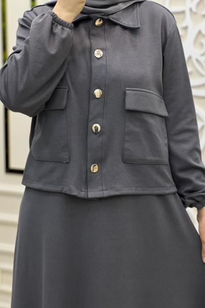 Fitilli Triko Takım  Gri