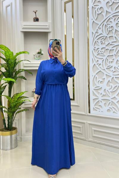 Haziran Yelekli Elbisem Saks Mavisi