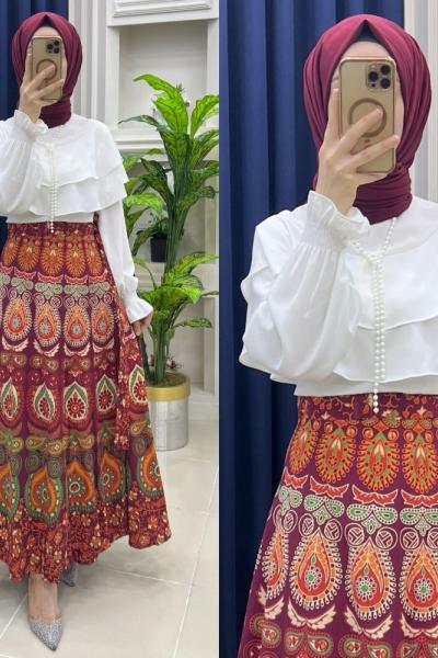 Hint etek Damla Krem bordo