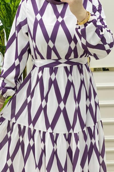Kare Elbise Beyaz mor