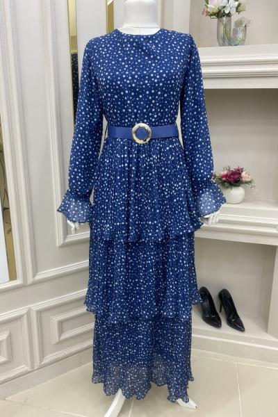 Kat kat Tesettür Elbise Mavi