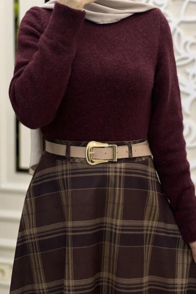 Modern Ekose Etek Mürdüm