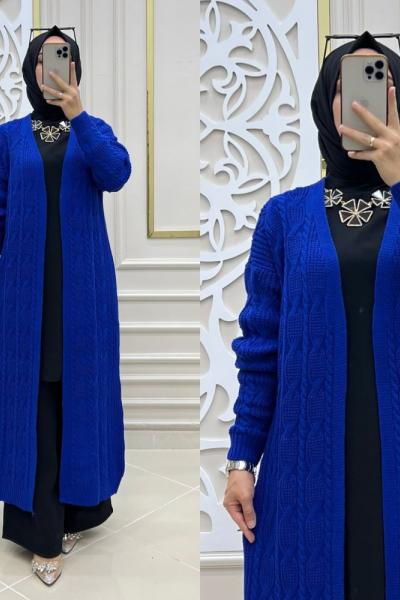 Örgü Triko Hırka  Saks Mavisi