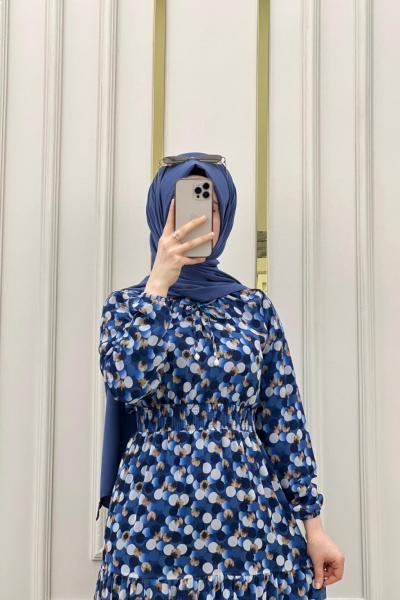 Puantiye Elbise Lacivert