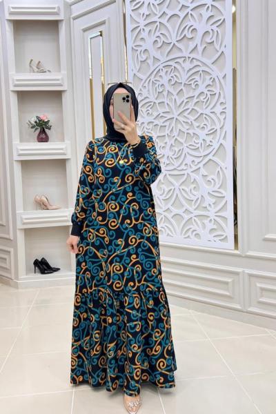 Sarmaşık Tesettür Elbise Turuncu