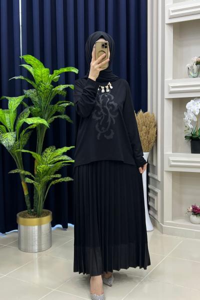 Şık Etekli İkili Takım  Siyah