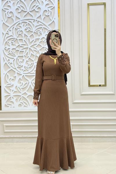 Tesettür Kuğu Elbise Kahverengi