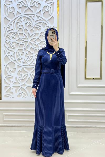 Tesettür Kuğu Elbise Lacivert