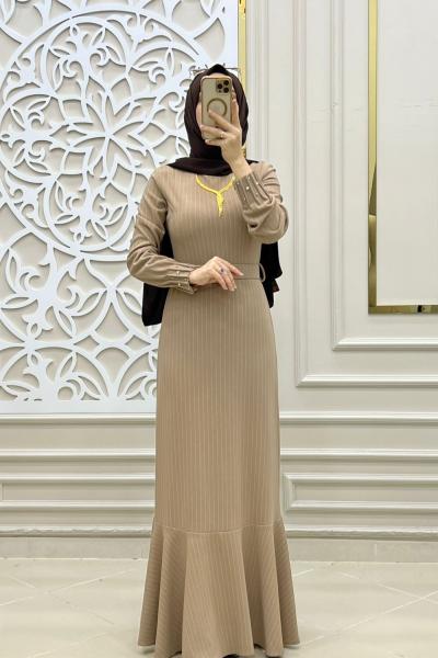 Tesettür Kuğu Elbise Camel