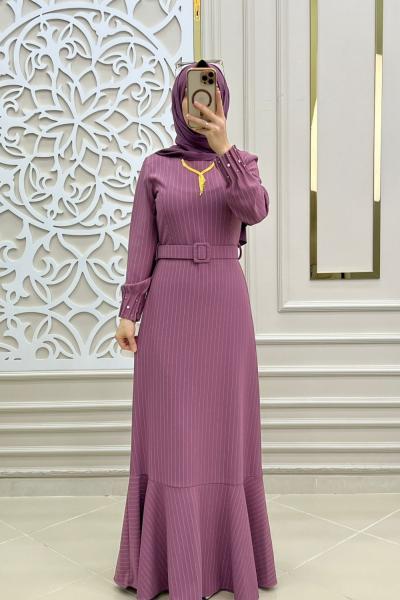 Tesettür Kuğu Elbise Gül