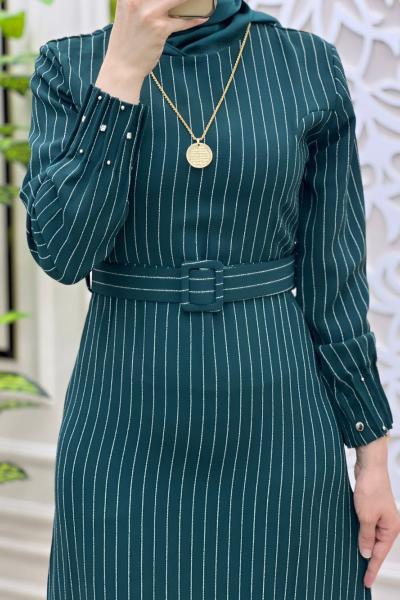 Tesettür Kuğu Elbise Zümrüt