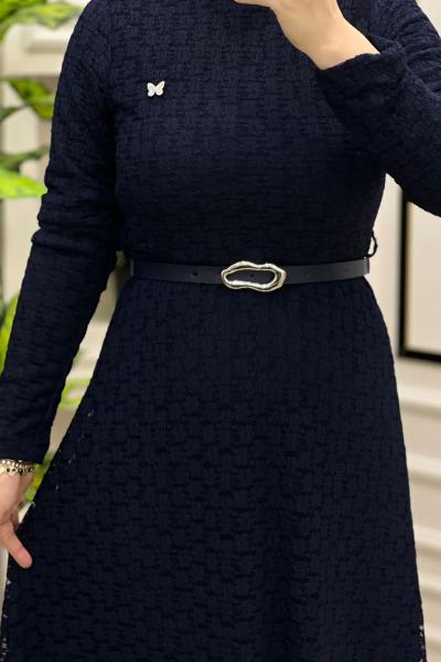 Tuba Dantel Elbise Lacivert