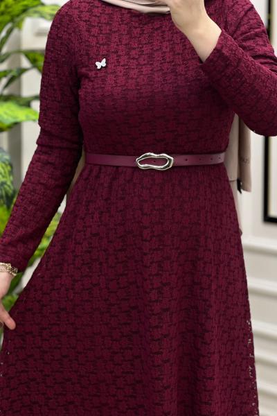 Tuba Dantel Elbise Bordo