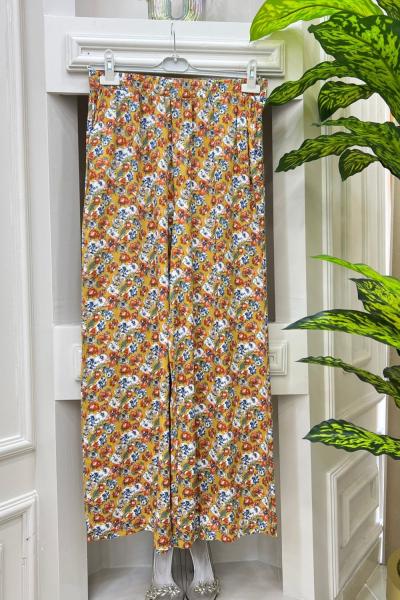 Viskon Pantolon Papatya Model Sarı