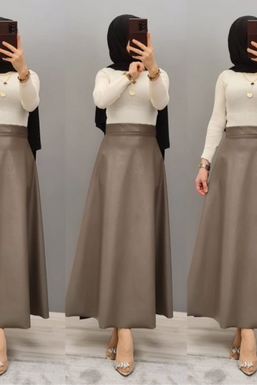 Yeni Model Deri Eteğim  Gri