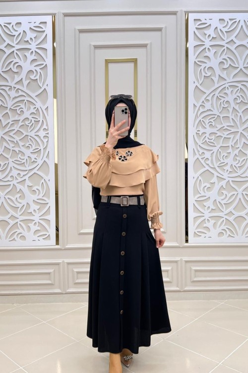 Yeni Model Krep Kumaş Gömleğim Camel