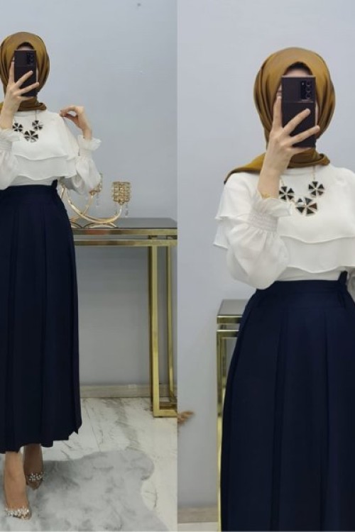 Yeni Model Örme Krep Kumaş Eteğim  Lacivert