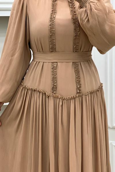 Yoryo Şifon Elbise Camel